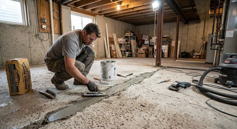 Cracked Basement Floor Repair in Tiverton, RI