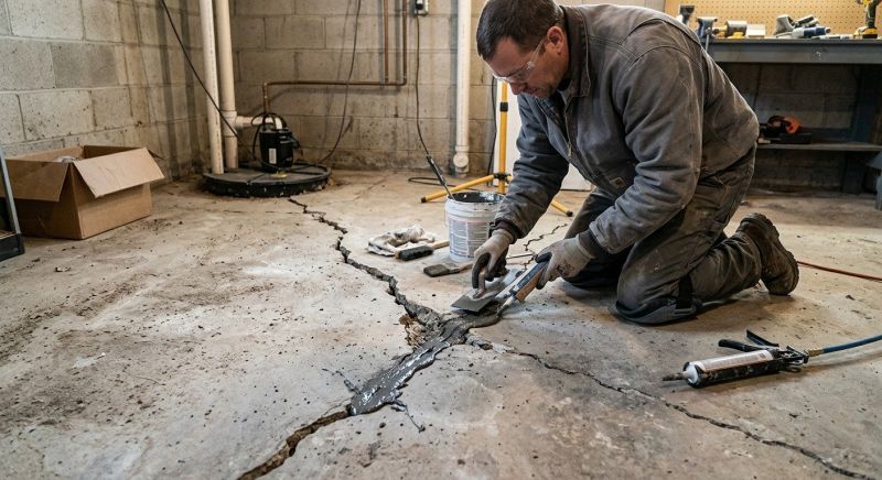 Cracked Basement Floor Repair in Tiverton, RI